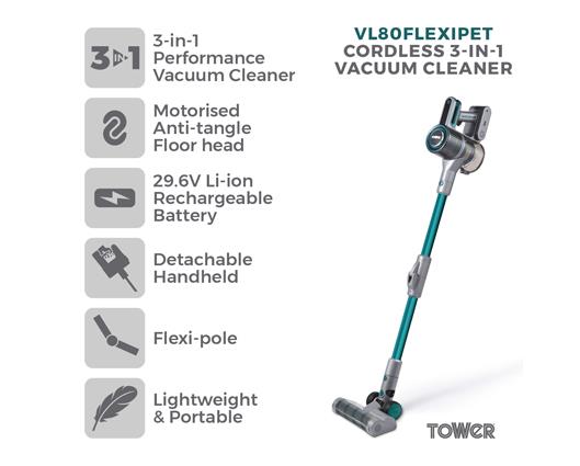 Tower VL80 Flexi Cordless Vacuum Cordless 3-IN-1 Vacuum Cleaner