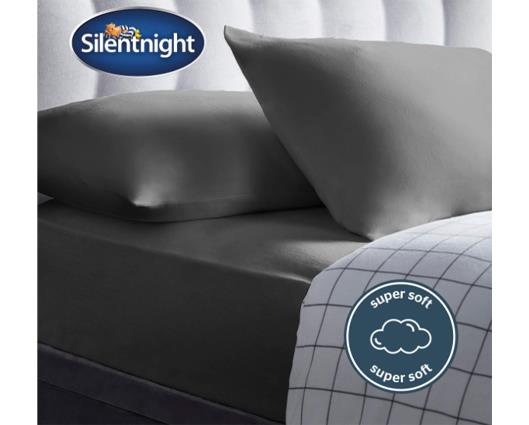 King - Silentnight Brushed Cotton Fitted Sheet and Pillowcase Set - Charcoal